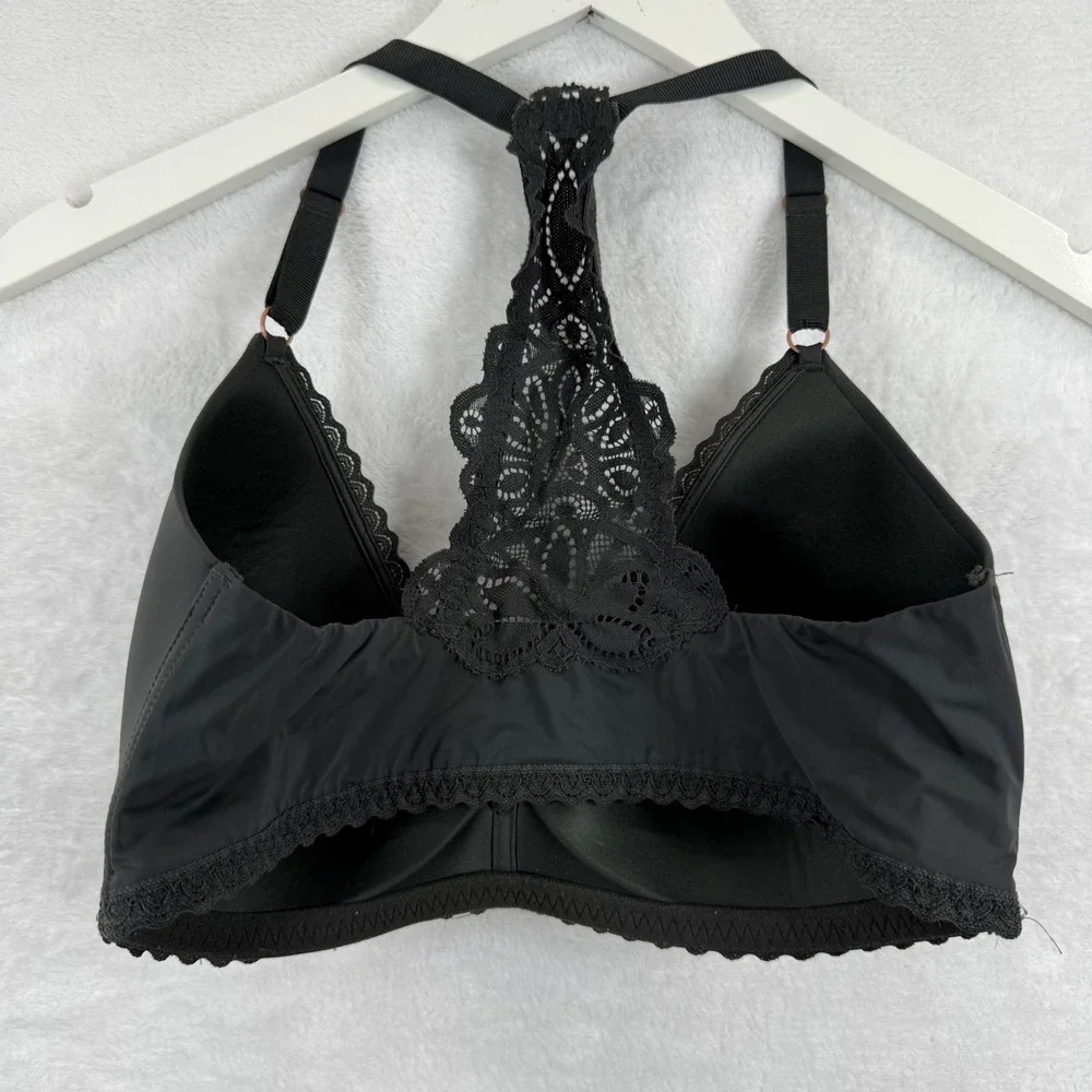 Aerie Everyday‎ Wireless Racerback Bra 36D Black Floral Lace Back Rose Gold 7225